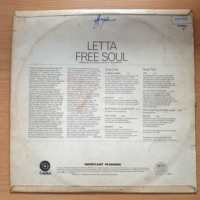 Letta Mbulu  Free Soul - Vinyl LP Record - Good+ Quality (G+) (gplus)