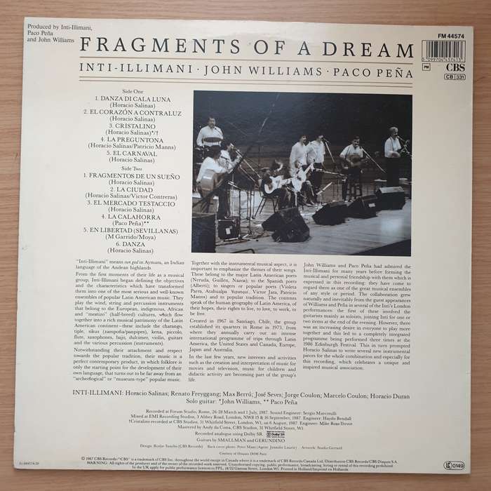 Fragments Of A Dream - Inti-Illimani - John Williams - Paco Peña  Vinyl LP Record - Very-Good...