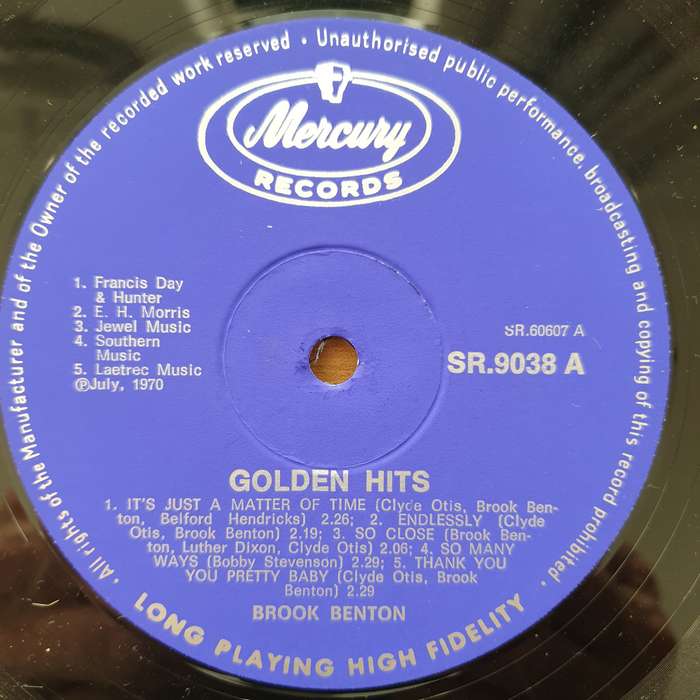 Brook Benton  Golden Hits - Vinyl LP Record - Very-Good+ Quality (VG+) (verygoodplus) (D)