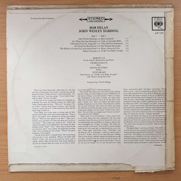 Bob Dylan  John Wesley Harding  Vinyl LP Record - Very-Good+ Quality (VG+) (verygoodplus)