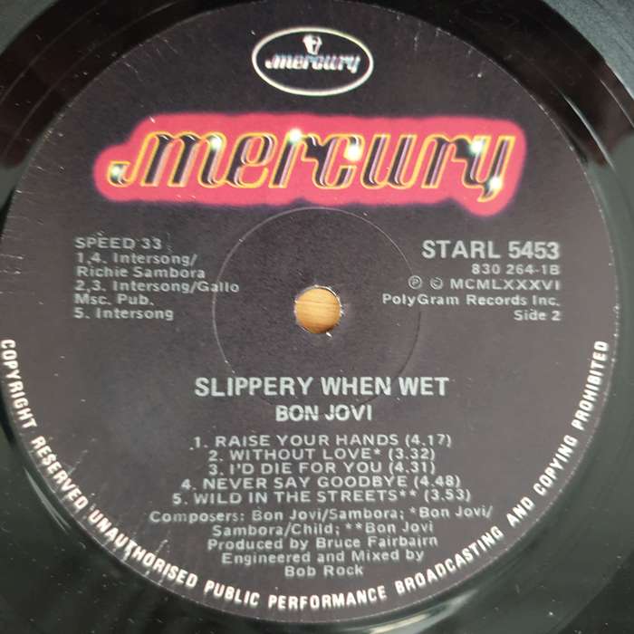 Bon Jovi  Slippery When Wet (with Lyrics)   Vinyl LP Record - Very-Good+ Quality (VG+) (ver...