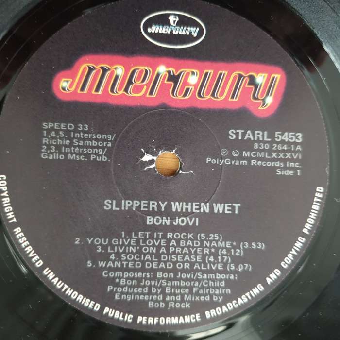 Bon Jovi  Slippery When Wet (with Lyrics)   Vinyl LP Record - Very-Good+ Quality (VG+) (ver...