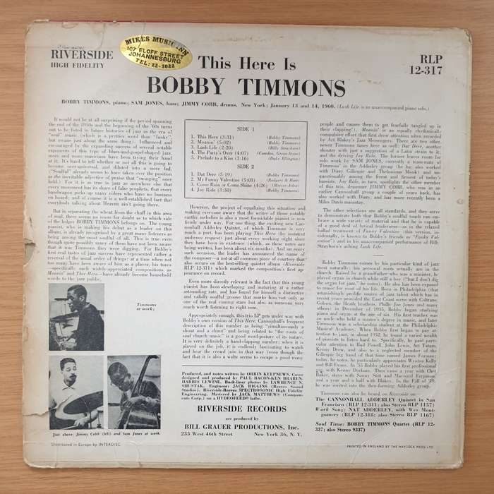 Bobby Timmons  This Here Is Bobby Timmons - Vinyl LP Record - Good+ Quality (G+) (gplus)