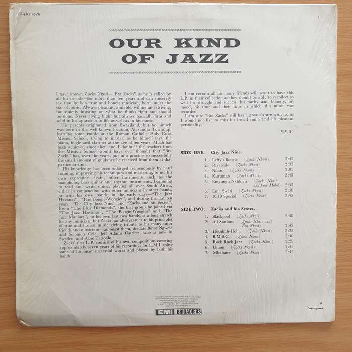 Zacks Nkosi  Our Kind Of Jazz - Vinyl LP Record - Very-Good- Quality (VG-) (minus)