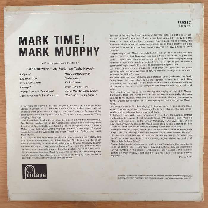 Mark Murphy  Mark Time!   Vinyl LP Record - Very-Good+ Quality (VG+) (verygoodplus)