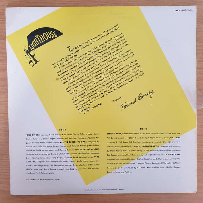 Howard Rumsey's Lighthouse All-Stars  Sunday Jazz A La Lighthouse, Vol. 1  Vinyl LP Reco...