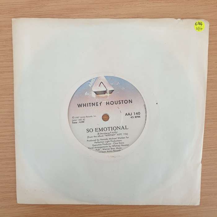 Whitney Houston  So Emotional - Vinyl 7" Record - Very-Good+ Quality (VG+) (verygoodplus7)