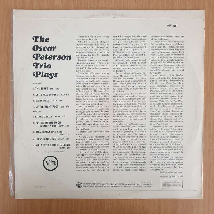 Oscar Peterson Trio Plays - Vinyl LP Record - Very-Good+ Quality (VG+) (verygoodplus)