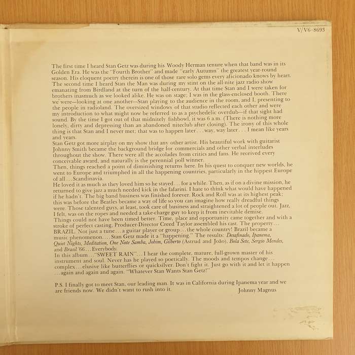 Stan Getz  Sweet Rain   Vinyl LP Record - Very-Good+ Quality (VG+) (verygoodplus)
