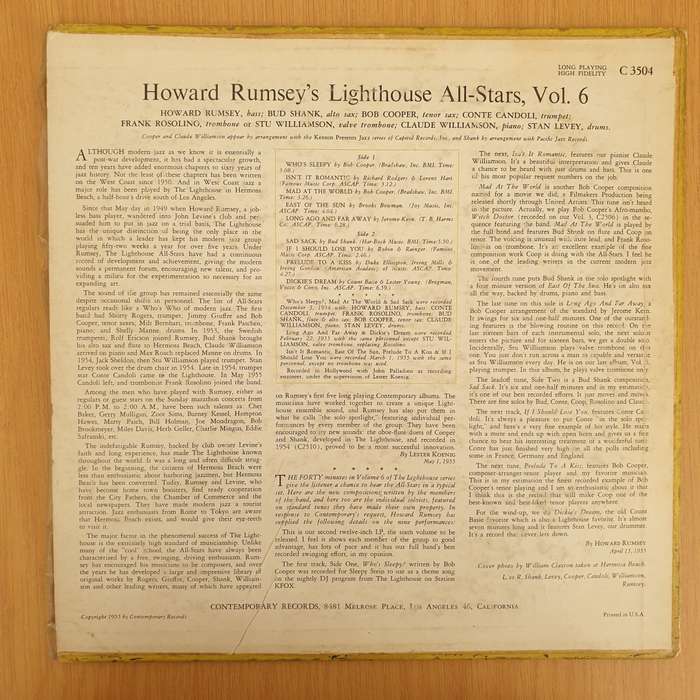 Howard Rumsey's Lighthouse All-Stars  Vol. 6 - Vinyl LP Record - Very-Good Quality (VG)  (verry)