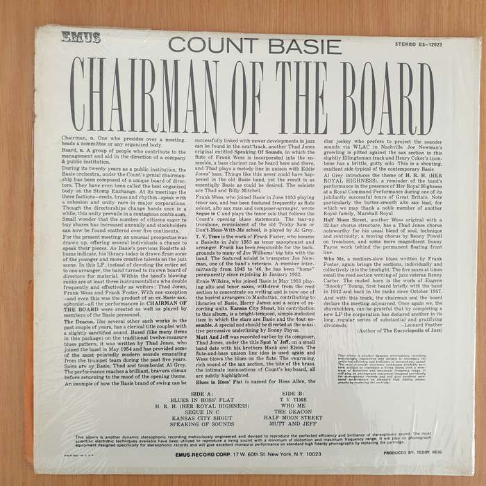 Count Basie  Chairman Of The Board  - Vinyl LP Record - Very-Good- Quality (VG-) (minus)