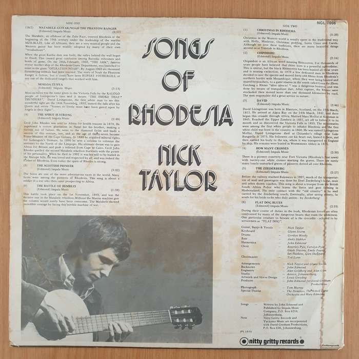 Nick Taylor  Songs Of Rhodesia  - Vinyl LP Record - Very-Good Quality (VG)  (verry)