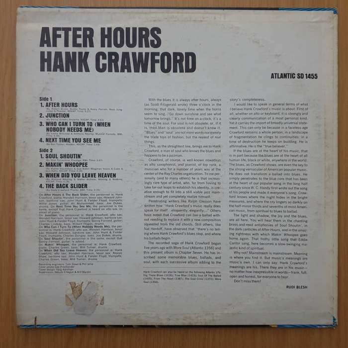 Hank Crawford  After Hours - Vinyl LP Record - Very-Good+ Quality (VG+) (verygoodplus)