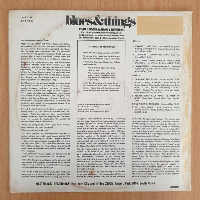 Earl Hines & Jimmy Rushing  Blues & Things - Vinyl LP Record - Very-Good+ Quality (VG+) (veryg...