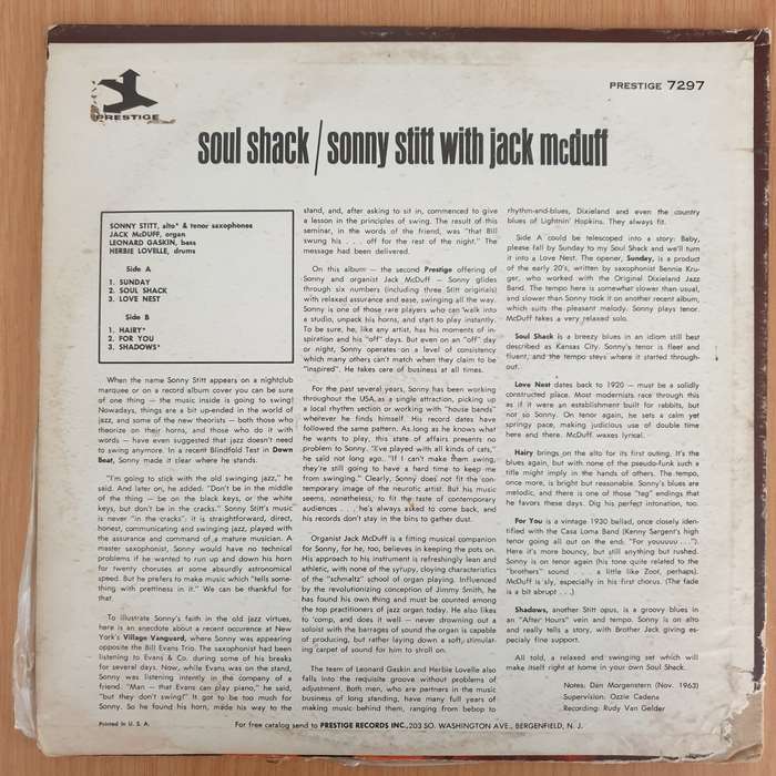 Sonny Stitt With Jack McDuff  Soul Shack - Vinyl LP Record - Very-Good+ Quality (VG+) (verygoo...