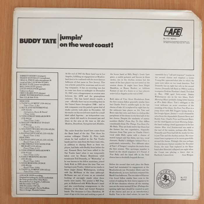 Buddy Tate  Jumpin' On The West Coast!  - Vinyl LP Record - Very-Good+ Quality (VG+) (verygood...
