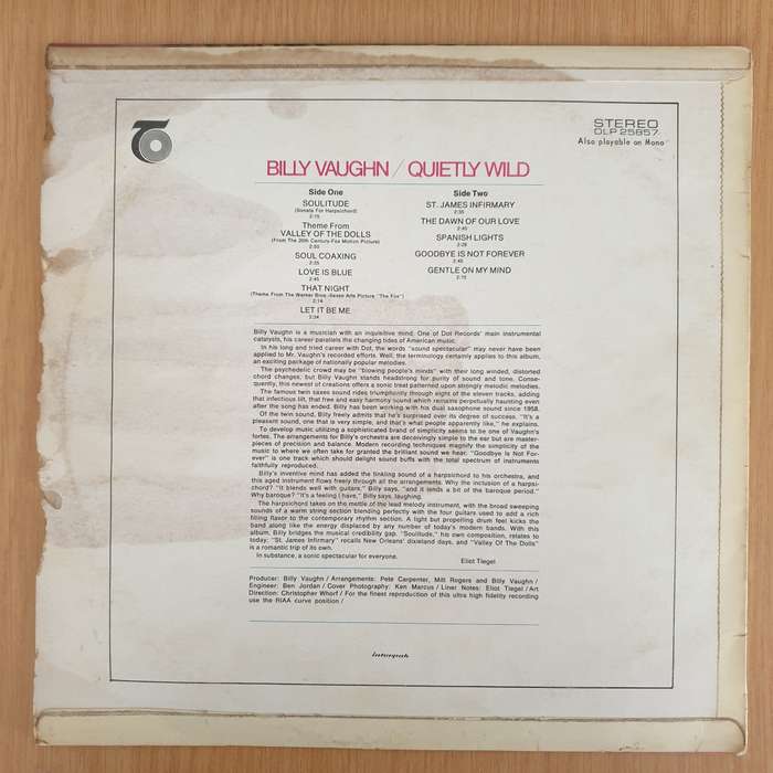 Billy Vaughn - Quietly Wild  - Vinyl LP Record - Very-Good Quality (VG)  (verry)