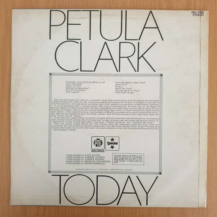 Petula Clark  Today  Vinyl LP Record - Very-Good+ Quality (VG+) (verygoodplus)