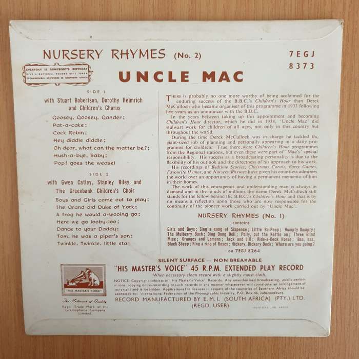 Uncle Mac With Stuart Robertson , Dorothy Helmrich And Children's Chorus  Nursery Rhymes - 7" ...