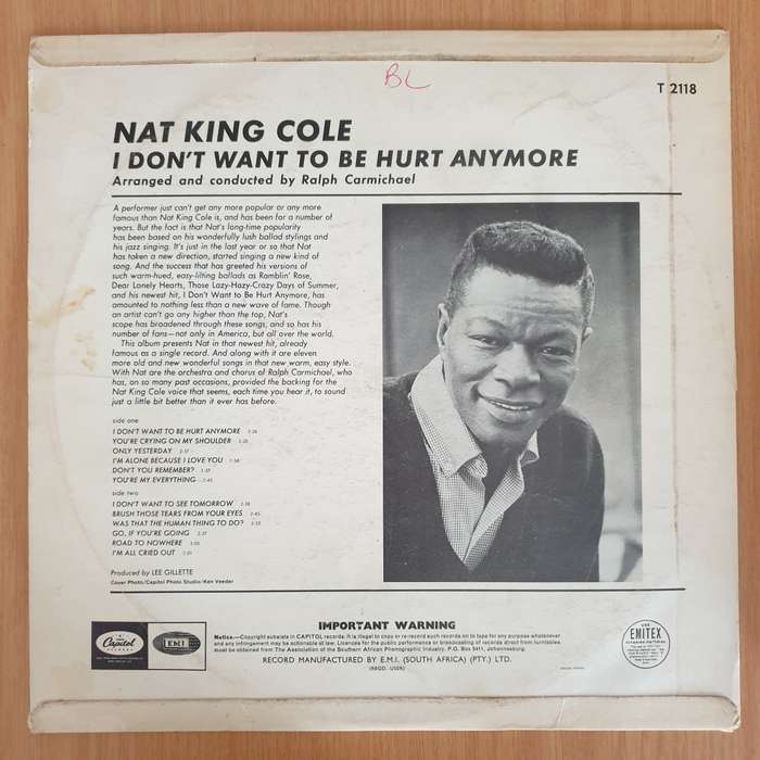 Nat King Cole  I Don't Want To Be Hurt Anymore - Vinyl LP Record - Good+ Quality (G+) (gplus)