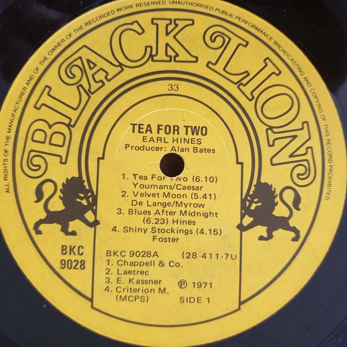 Earl Hines  Tea For Two - Vinyl LP Record - Very-Good+ Quality (VG+) (verygoodplus)