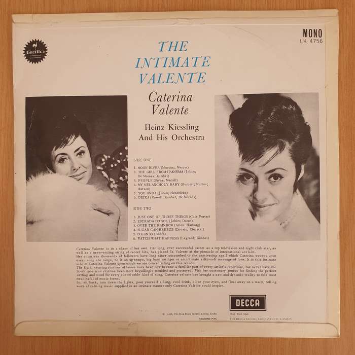 Caterina Valente  The Intimate Valente - Vinyl LP Record - Very-Good+ Quality (VG+) (verygoodp...