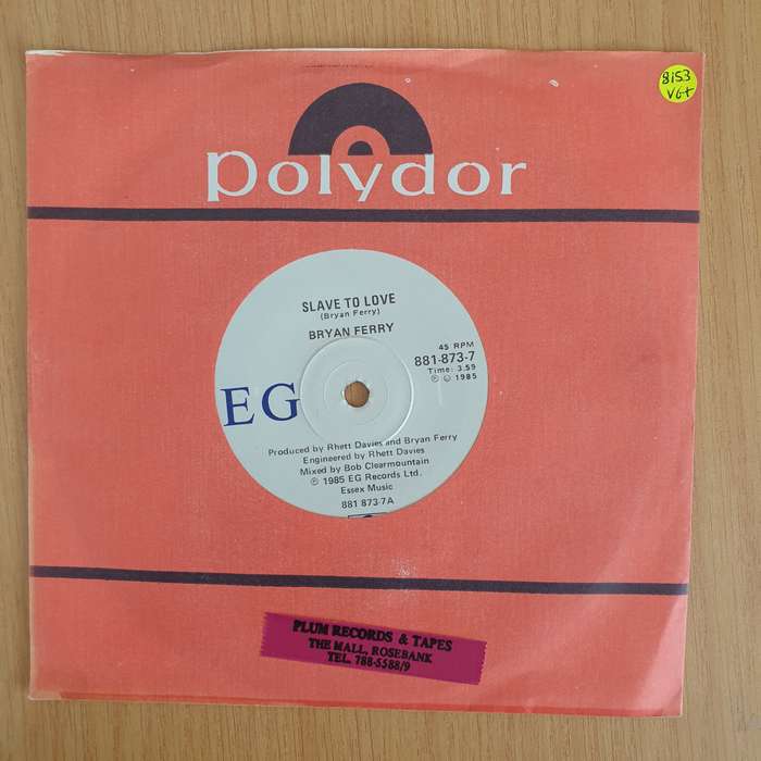 Bryan Ferry  Slave To Love - Vinyl 7 Record  (VG+) (Aryeh)