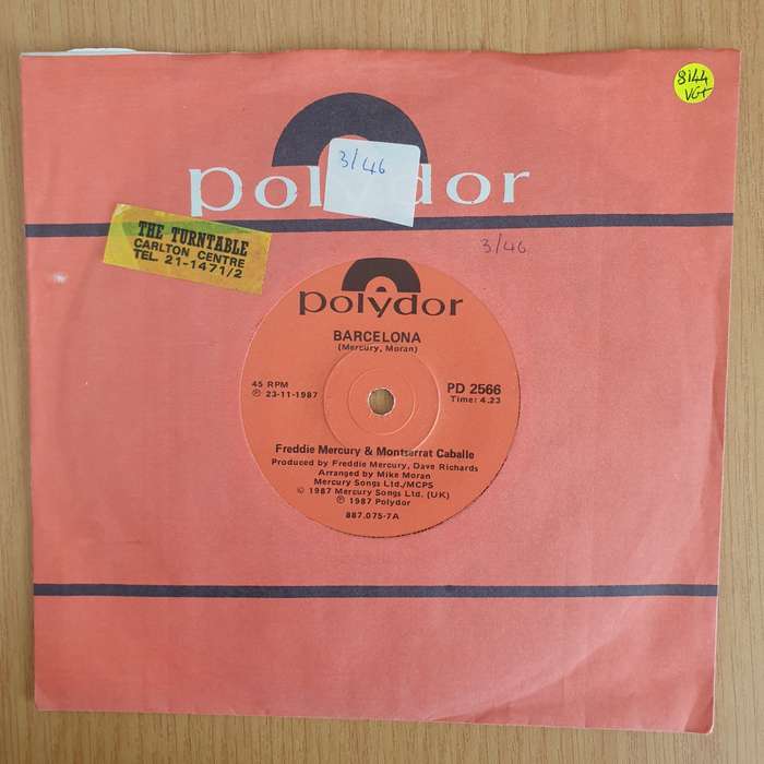 Freddie Mercury & Montserrat Caballé  Barcelona - Vinyl 7 Record  (VG+) (Aryeh)