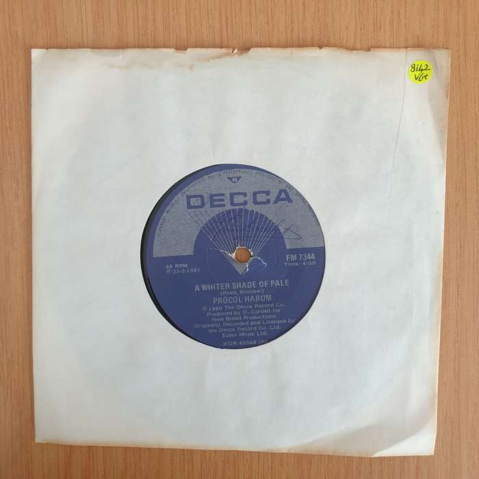 Procol Harum  A Whiter Shade Of Pale / Lime Street Blues - Vinyl 7 Record  (VG+) (Aryeh)