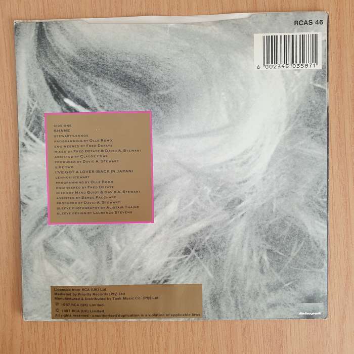 Eurythmics  Shame - Vinyl 7 Record  (VG+) (Aryeh)