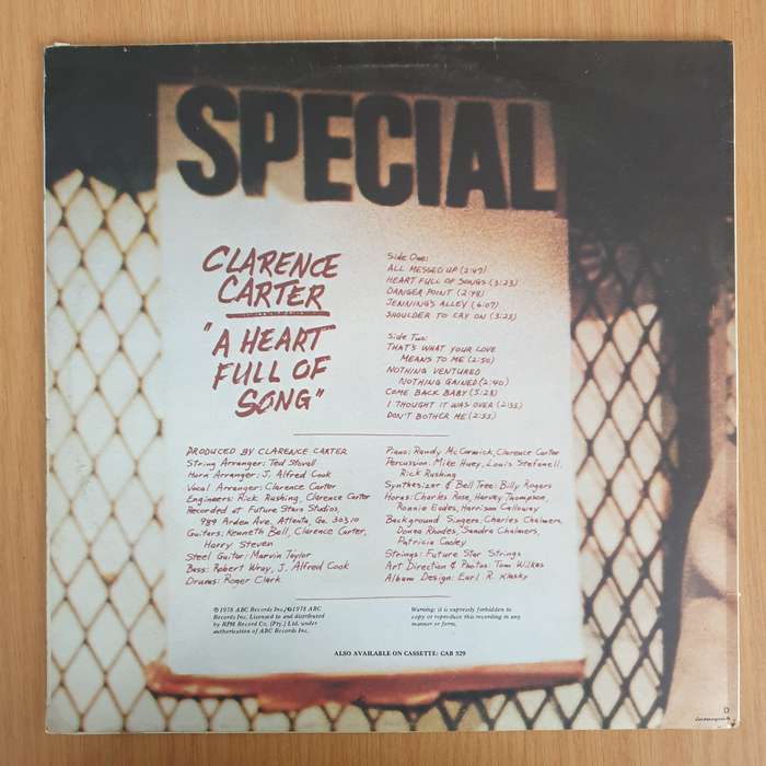 Clarence Carter  A Heart Full Of Song  Vinyl LP Record - Very-Good Quality (VG)  (verry)