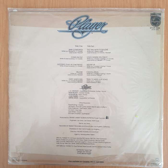 Player  Player  Vinyl LP Record - Very-Good- Quality (VG-) (minus)