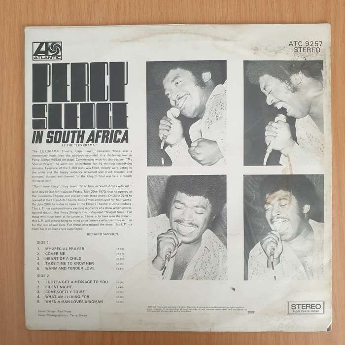 Percy Sledge - Live In South Africa  Vinyl LP Record - Very-Good+ Quality (VG+) (verygoodplus)