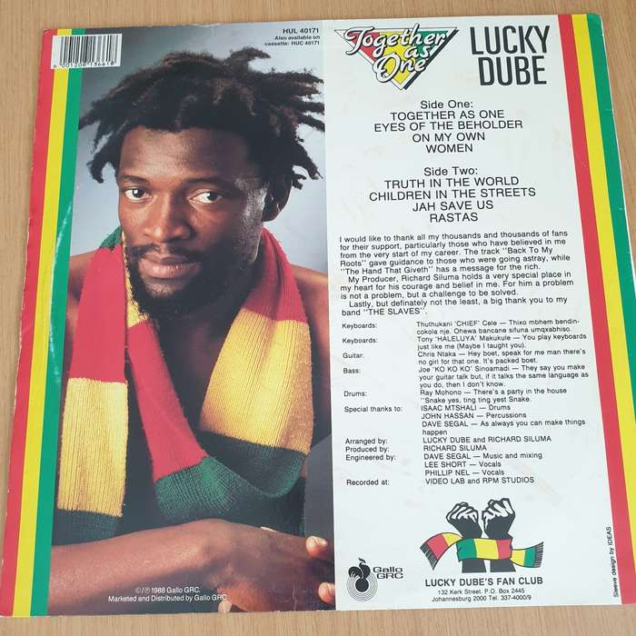 Lucky Dube  Together As One  Vinyl LP Record - Very-Good+ Quality (VG+) (verygoodplus)