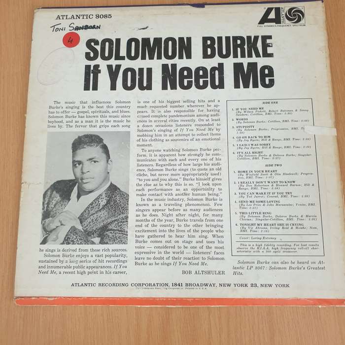 Solomon Burke  If You Need Me  Vinyl LP Record - Very-Good- Quality (VG-) (minus)