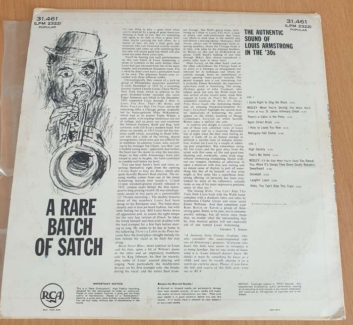 Louis Armstrong And His Orchestra  A Rare Batch Of Satch - Vinyl LP Record (VG+)