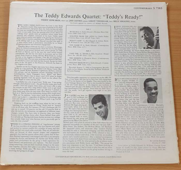 Teddy Edwards Quartet  Teddy's Ready!  Vinyl LP Record  (VG+)