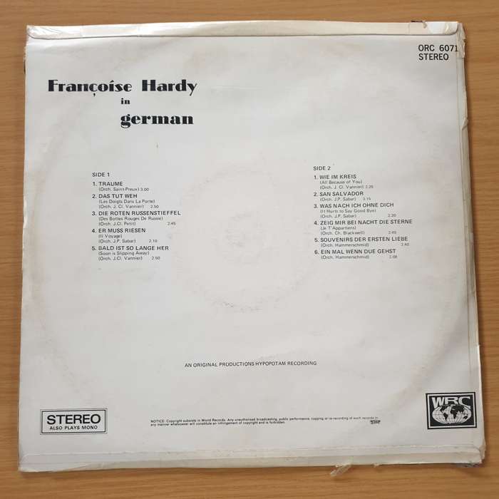 Françoise Hardy  Françoise In German - Vinyl LP Record (VG+)