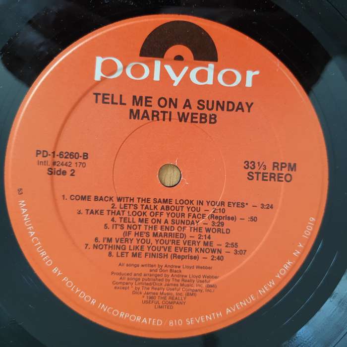 Marti Webb  Tell Me On A Sunday - Andrew Lloyd Webber - Vinyl LP Record (VG+)