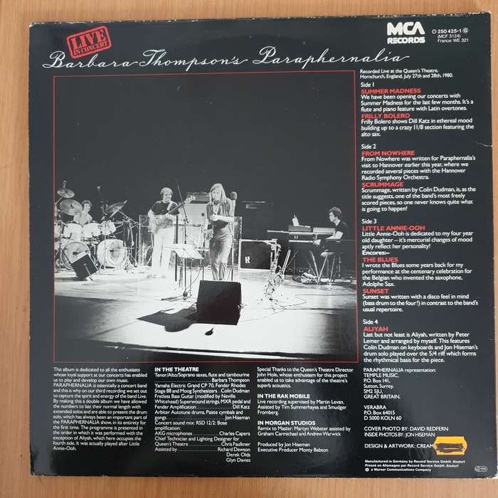 Barbara Thompson's Paraphernalia  Live In Concert - Double Vinyl LP Record (VG+)