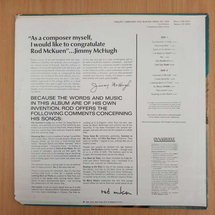 Rod McKuen  Prolific Composer Rod McKuen Sings His Own  Vinyl LP Record (VG+)