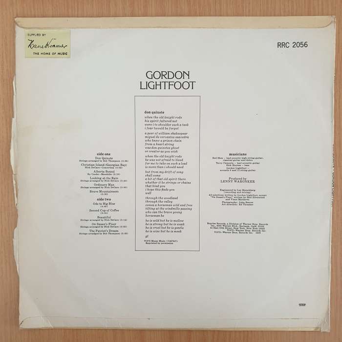 Gordon Lightfoot - Don Quixote  - Vinyl LP Record (VG)