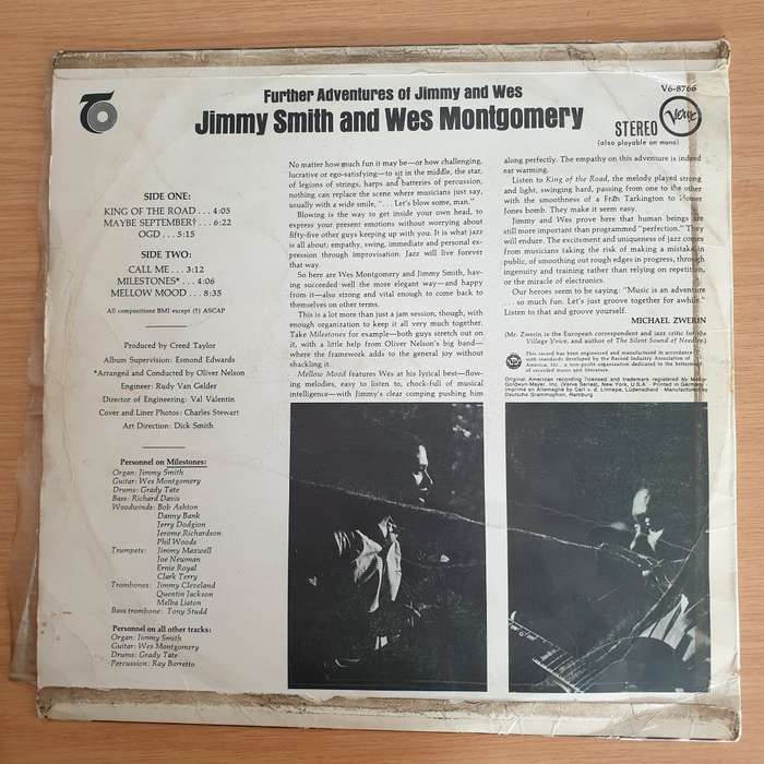 Jimmy Smith And Wes Montgomery  Further Adventures Of Jimmy And Wes  - Vinyl LP Record  (G+)