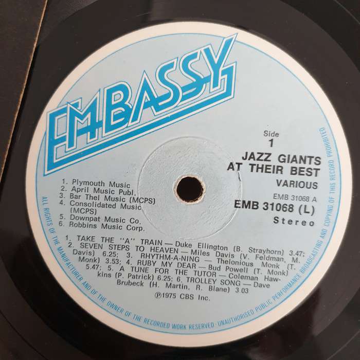 Jazz Giants at their Best (Miles Davis/Stan Getz/Thelonius...)   Vinyl LP Record  (VG-)