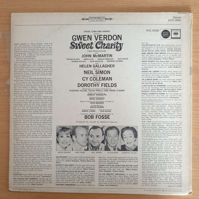 Sweet Charity - Gwen Verdon  Original Broadway Cast  Vinyl LP Record (VG)
