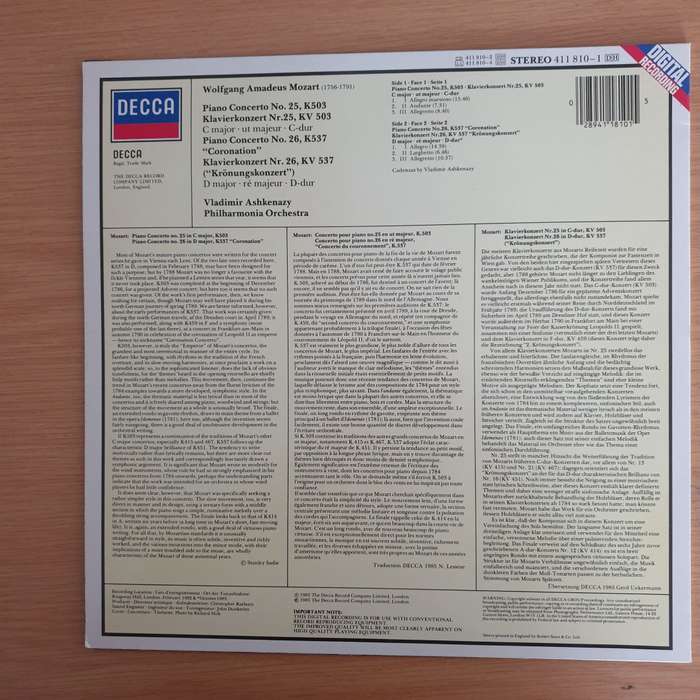 Mozart - Philharmonia Orchestra, Vladimir Ashkenazy  Piano Concertos No.25, K503 & No.26, K537...