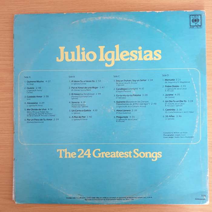 Julio Iglesias - 24 Greatest Songs - Double Vinyl LP Record  (VG+)