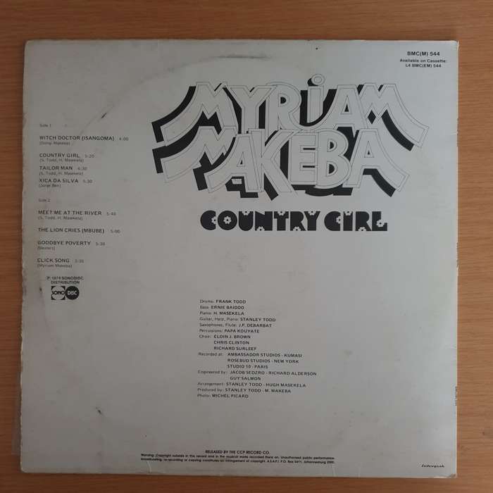 Myriam Makeba  Country Girl  - Vinyl LP Record  (VG-)