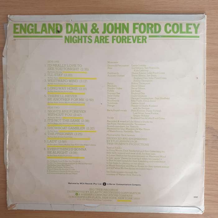 England Dan & John Ford Coley  Nights Are Forever  - Vinyl LP Record  (VG-)