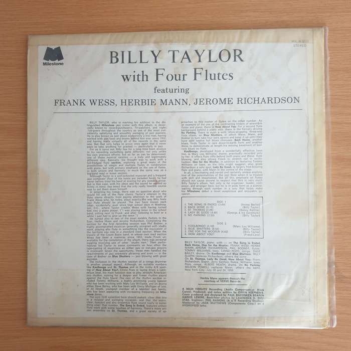 Billy Taylor  Billy Taylor With Four Flutes - Vinyl LP Record  (VG+)